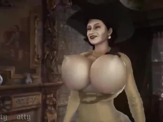 Lady Dimitrescu's Gigantic Tits Bounce Dramatically When She Walks free video